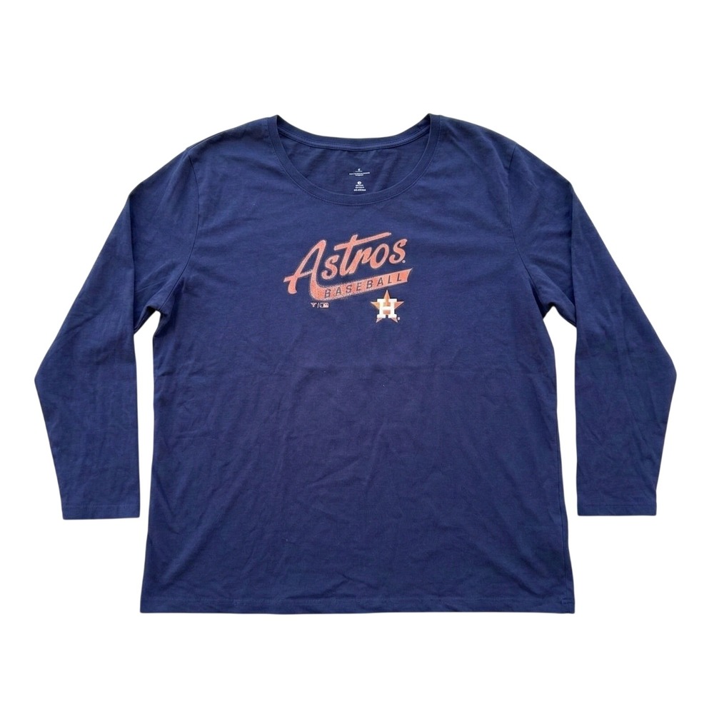 Houston‎ Astros MLB Baseball Graphic Long Sleeve Navy Blue Cotton T-Shirt XL